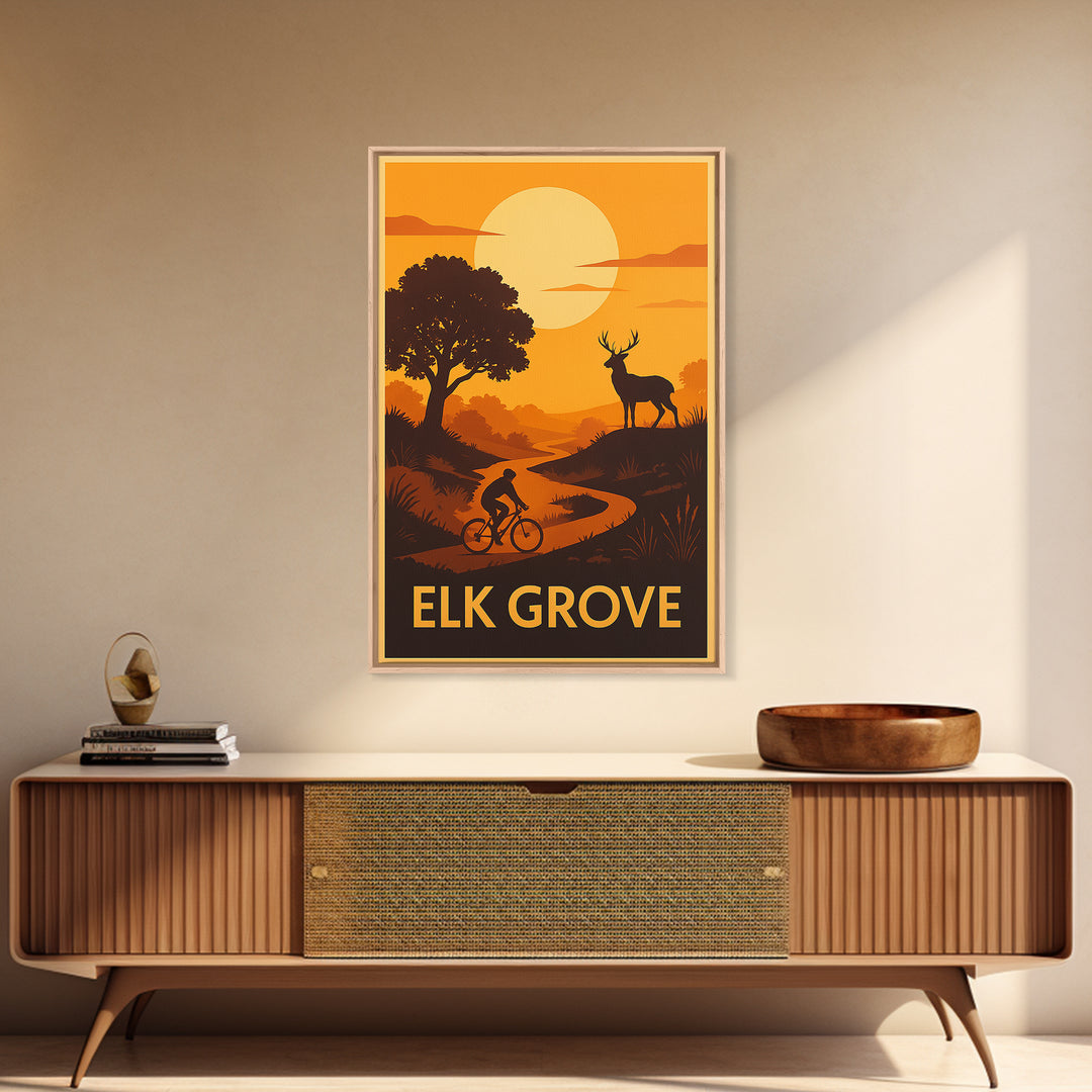 Elk Grove Travel Poster, Framed Canvas Print, Golden Travel Poster Art, Elk Grove Wall Art, Travel Poster Art, Travel Wall Art