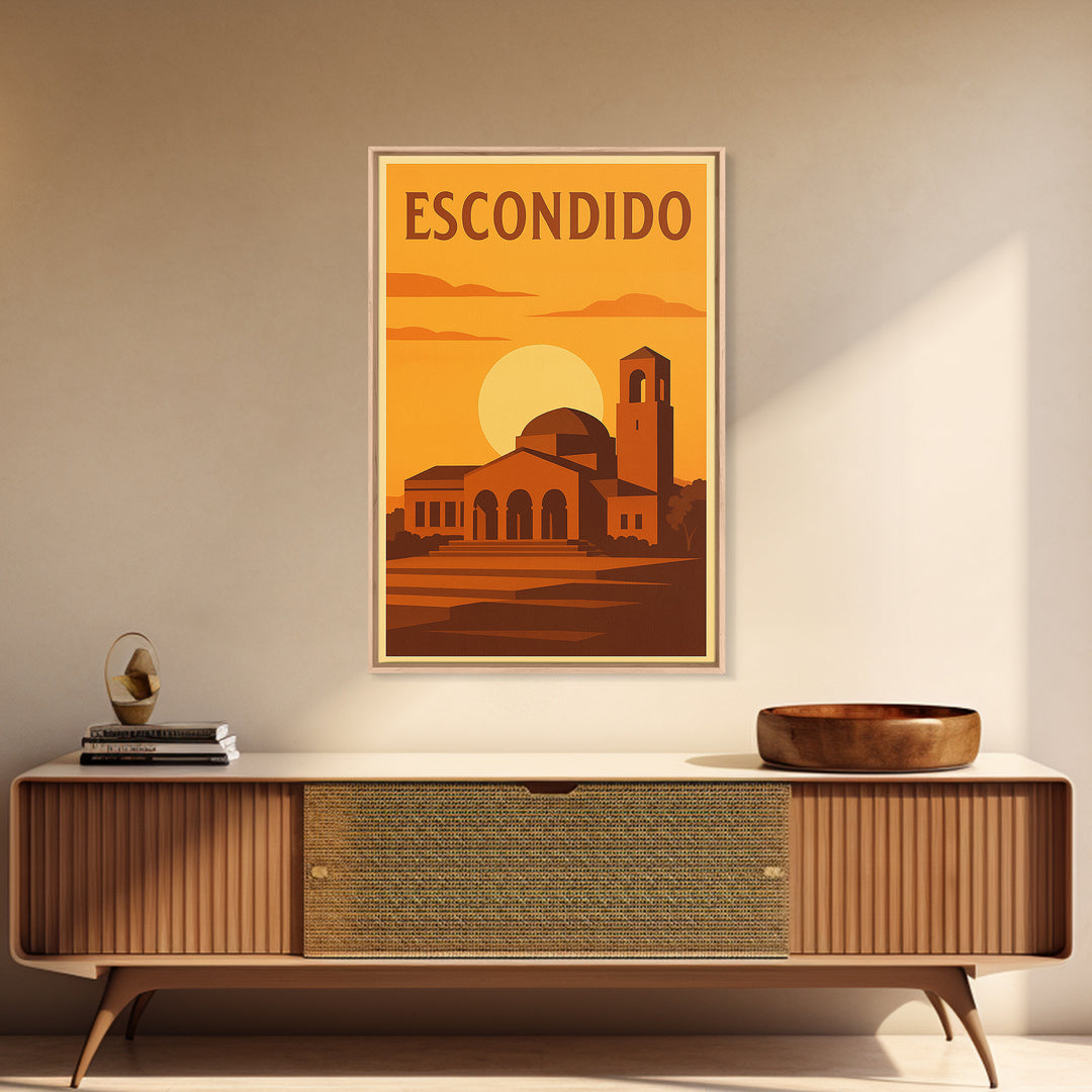 Escondido California Travel Poster, Canvas Print, Gold Art Deco Poster Art, Escondido City Art, Travel Wall Decor, Mid Century Wall Art