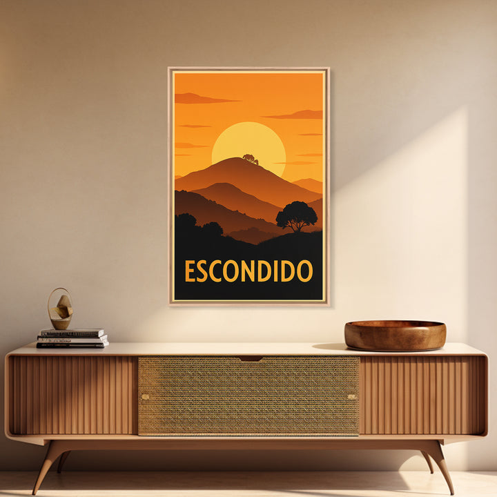 Escondido Travel Poster, Framed Canvas Print, Golden Travel Poster Art, Escondido City Art, Fine Art Print, Travel Art Print, Art Print