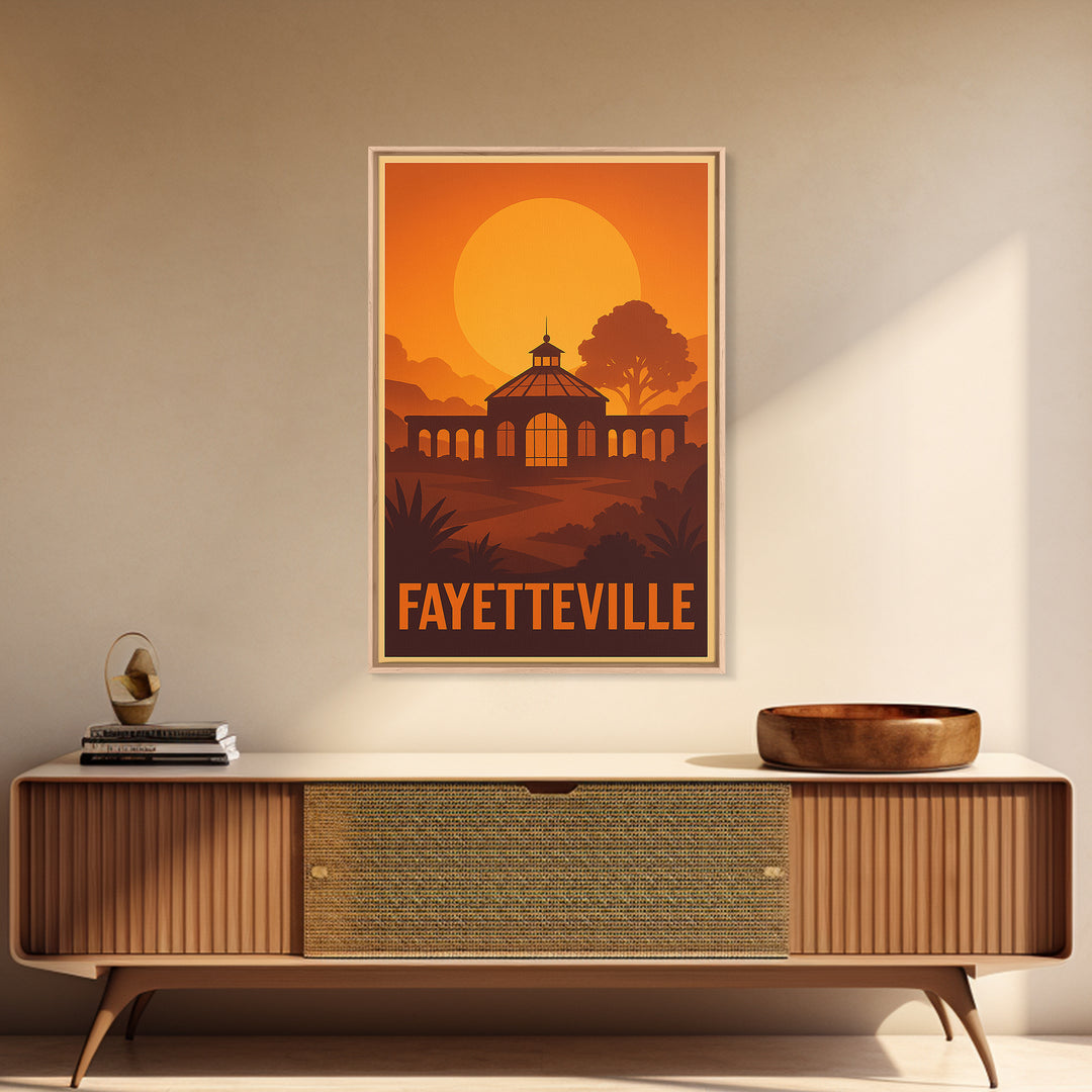 Fayetteville Travel Poster, Canvas Print, Warm Sunset Silhouette Art, Fayetteville Art Print, Travel Wall Art, Retro Travel Print