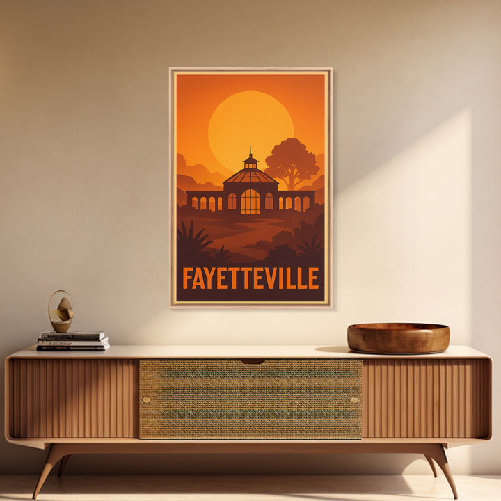 Fayetteville Travel Poster, Canvas Print, Warm Sunset Silhouette Art, Fayetteville Art Print, Travel Wall Art, Retro Travel Print