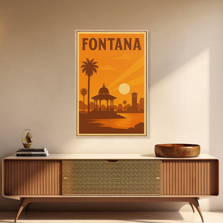 Fontana California Travel Poster, Canvas Print, Warm Sunset Silhouette Art, Fontana Travel Art, City Travel Prints, Travel Art, Home Decor