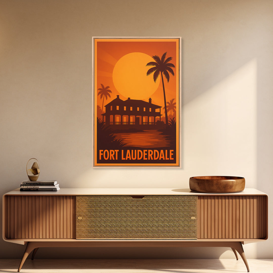Fort Lauderdale Travel Poster, Canvas Print, Golden Travel Poster Art, Fort Lauderdale City Art, Travel Poster Art, Eclectic Wall Decor