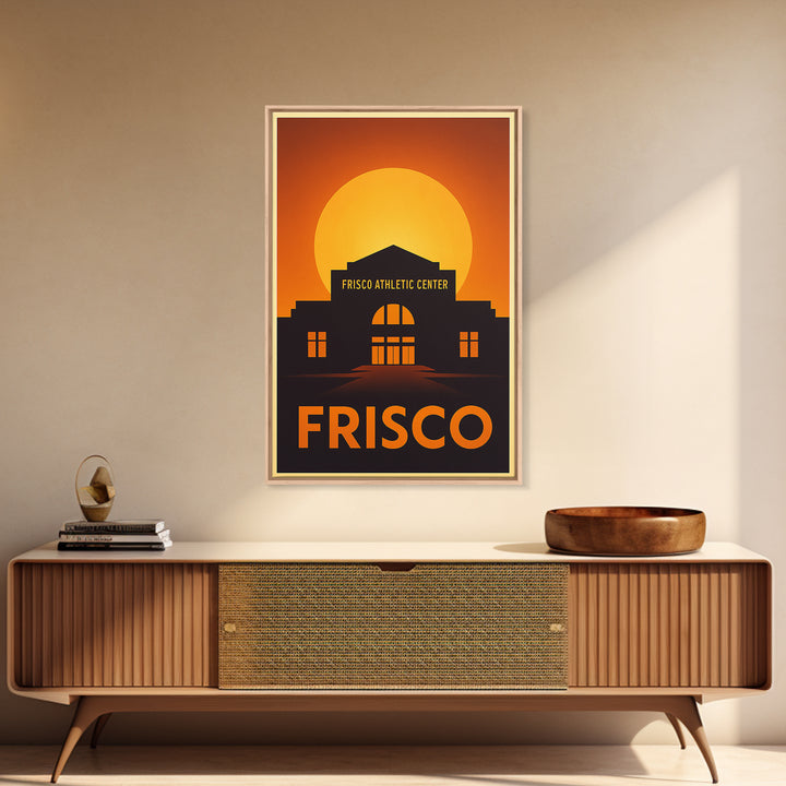 Frisco Travel Poster, Framed Canvas Print, Warm Sunset Silhouette Art, Frisco Art Print, City Travel Prints, Travel Art Print, Wall Art
