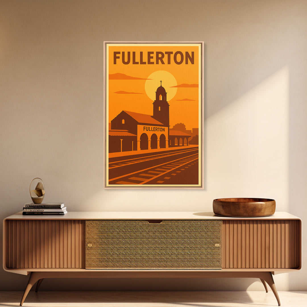 Fullerton California Travel Poster, Canvas Print, Warm Sunset Silhouette Art, Fullerton City Art, Retro Travel Print, Wall Decor, Poster Art
