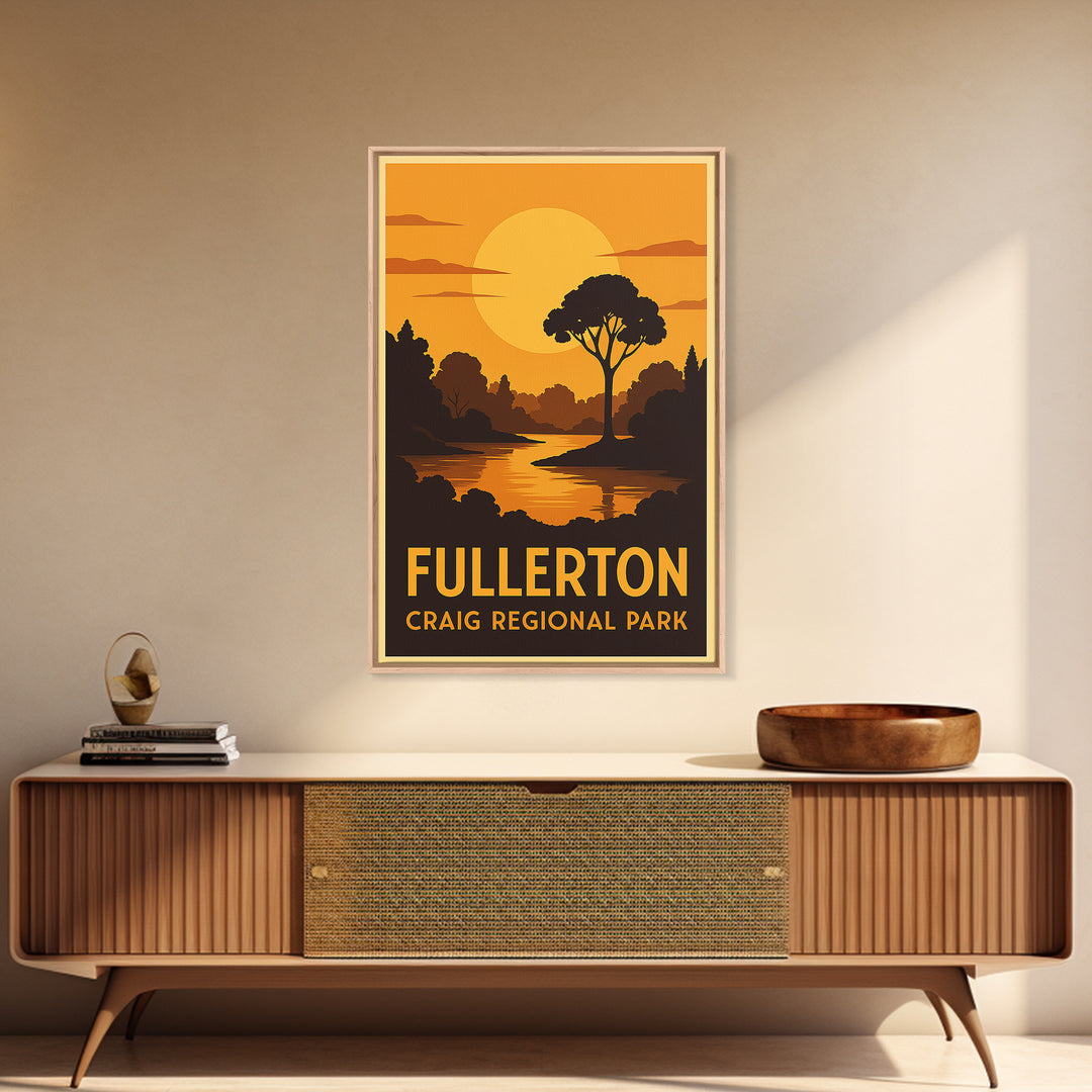 Fullerton Travel Poster, Canvas Print, Warm Sunset Silhouette Art, Fullerton Art Print, City Travel Prints, Vintage Travel Print