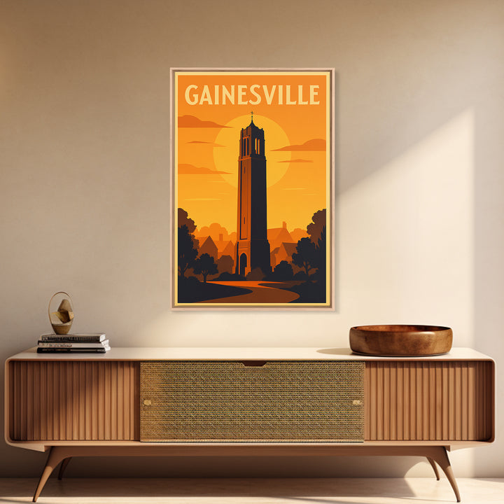 Gainesville Florida Travel Poster, Canvas Print, Gold Art Deco Poster Art, Gainesville Wall Art, City Travel Prints, Travel Art Print