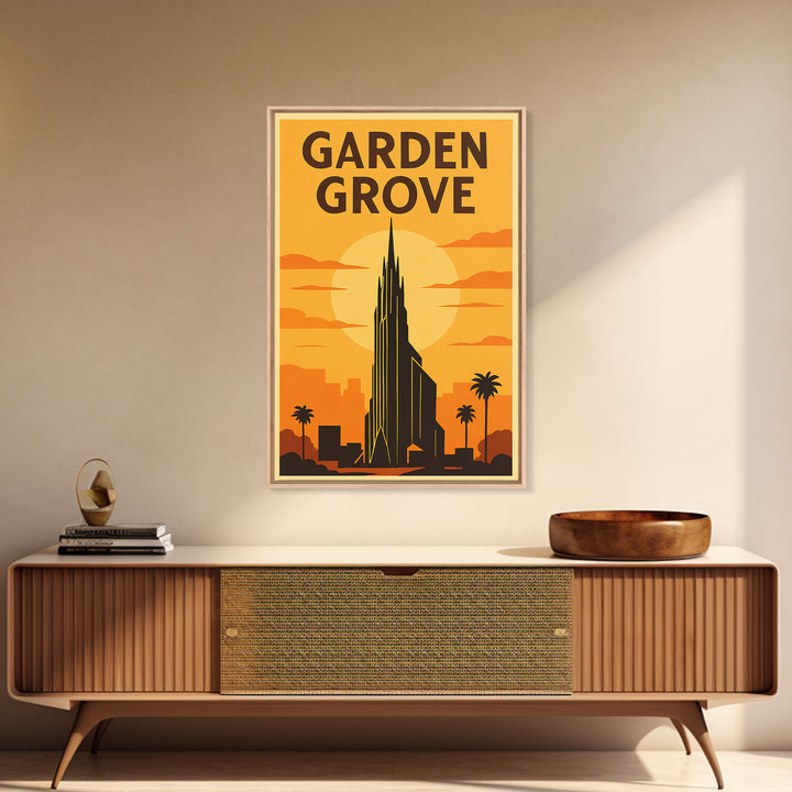 Garden Grove California Travel Poster, Canvas Print, Gold Art Deco Poster Art, Garden Grove Wall Art, City Art, Watercolor Downtown Skyline