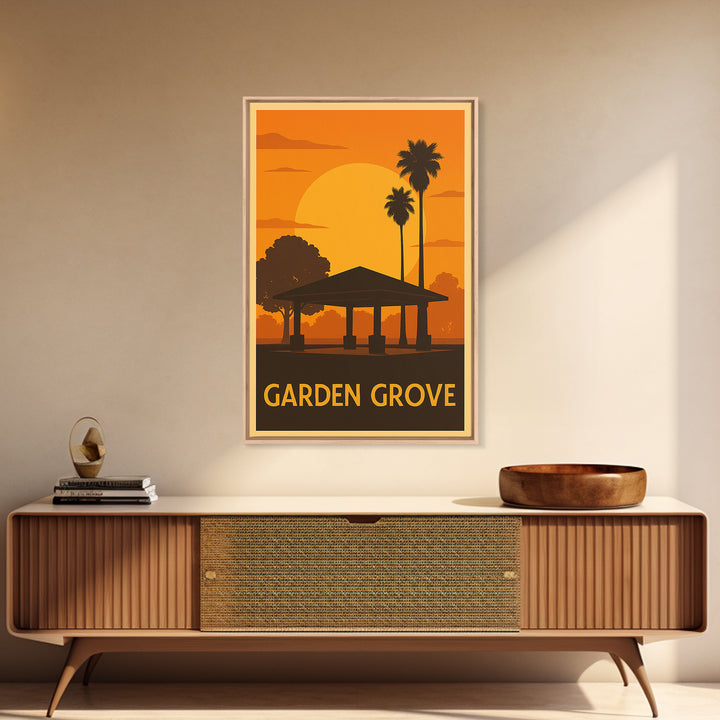 Garden Grove Travel Poster, Framed Canvas Print, Golden Travel Poster Art, Garden Grove Poster Print, Vintage Travel Art, Travel Wall Art
