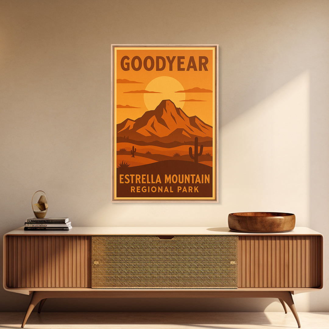 Goodyear Arizona Travel Poster, Canvas Print, Warm Sunset Silhouette Art, Goodyear Poster Print, Vintage City Poster, Retro Travel Print