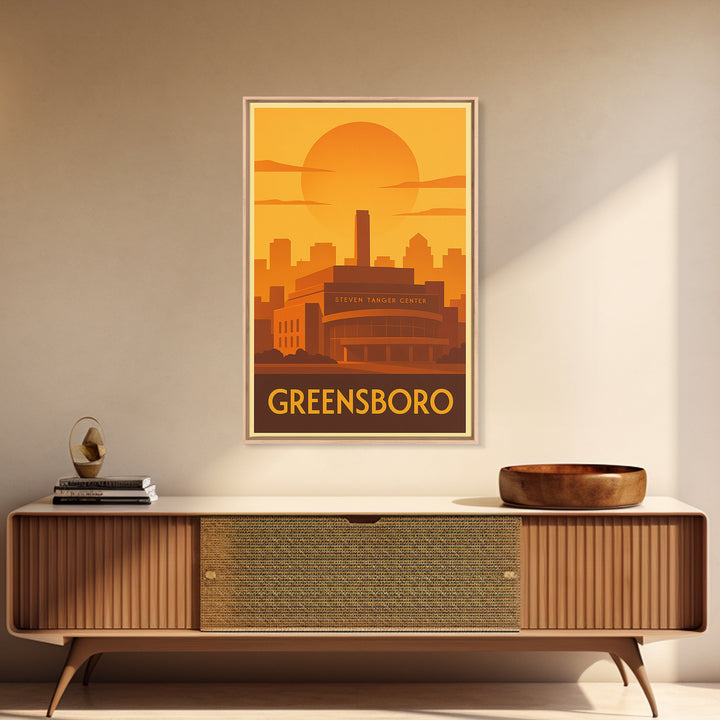 Greensboro Travel Poster, Framed Canvas Print, Gold Art Deco Poster Art, Greensboro Wall Art, City Art Print, Wanderlust Decor
