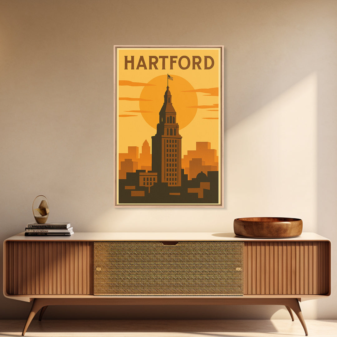 Hartford Connecticut Travel Poster, Canvas Print, Vintage Deco Wall Art, Hartford Travel Art, Poster Art, Skyline Art, Travel Poster Set