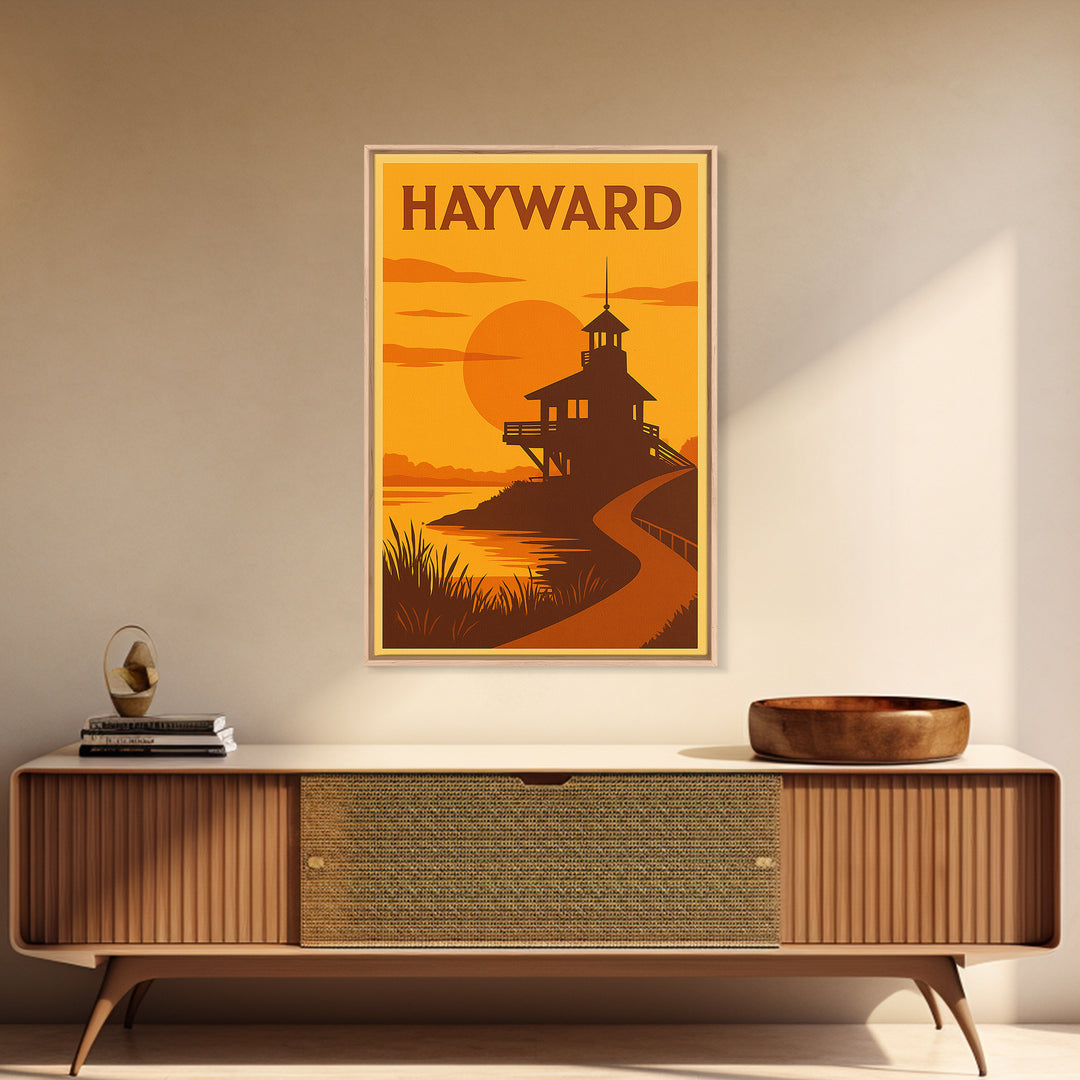 Hayward California Travel Poster, Canvas Print, Golden Poster Art, Hayward Art Print, Gift For Travelers, Watercolor Urban Skyline