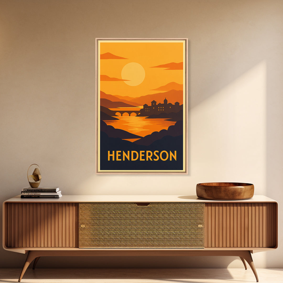 Henderson Travel Poster, Framed Canvas Print, Golden Travel Poster Art, Henderson City Art, Gift For Travelers, City Art Print