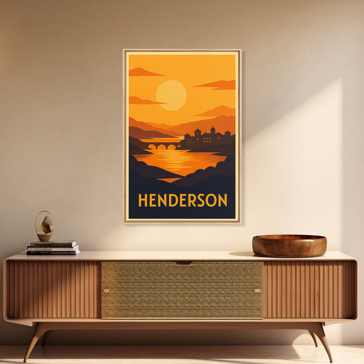 Henderson Travel Poster, Framed Canvas Print, Golden Travel Poster Art, Henderson City Art, Gift For Travelers, City Art Print