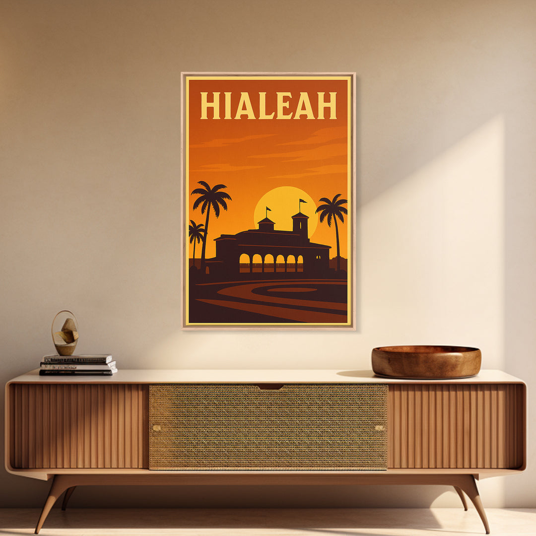 Hialeah Florida Travel Poster, Framed Canvas Print, Gold Art Deco Poster Art, Hialeah Travel Art, Retro Travel Print, Travel Poster Art