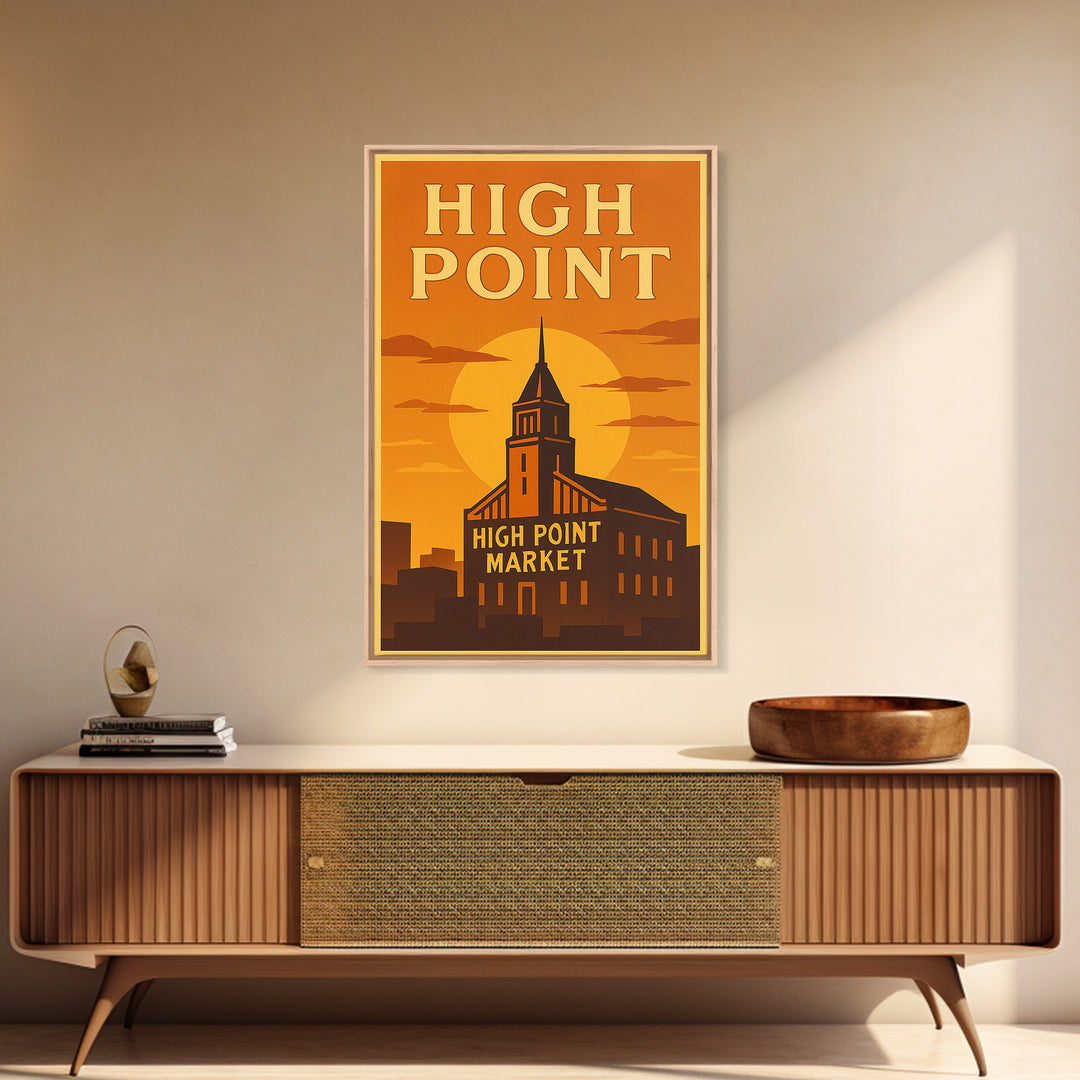 High Point North Carolina Travel Poster, Canvas Print, Gold Art Deco Poster Art, High Point City Art, Wall Decor, Mid Century Wall Art