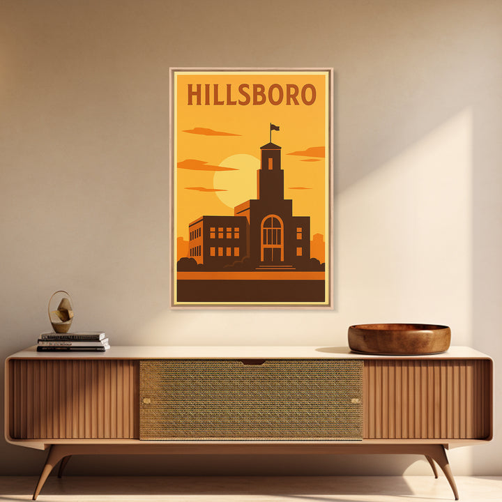 Hillsboro Oregon Travel Poster, Canvas Print, Deco Wall Art, Hillsboro Art Print, Travel Poster Set, Art Print, Watercolor Skyline Art