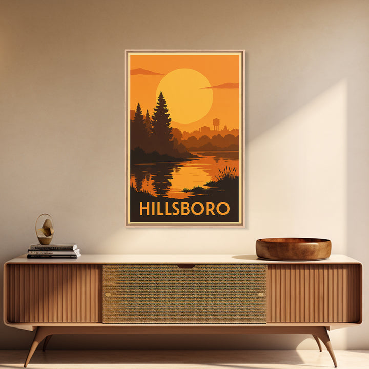 Hillsboro Travel Poster, Canvas Print, Gold Art Deco Poster Art, Hillsboro Art Print, Retro Travel Print, Travel Wall Art, Fine Art Print