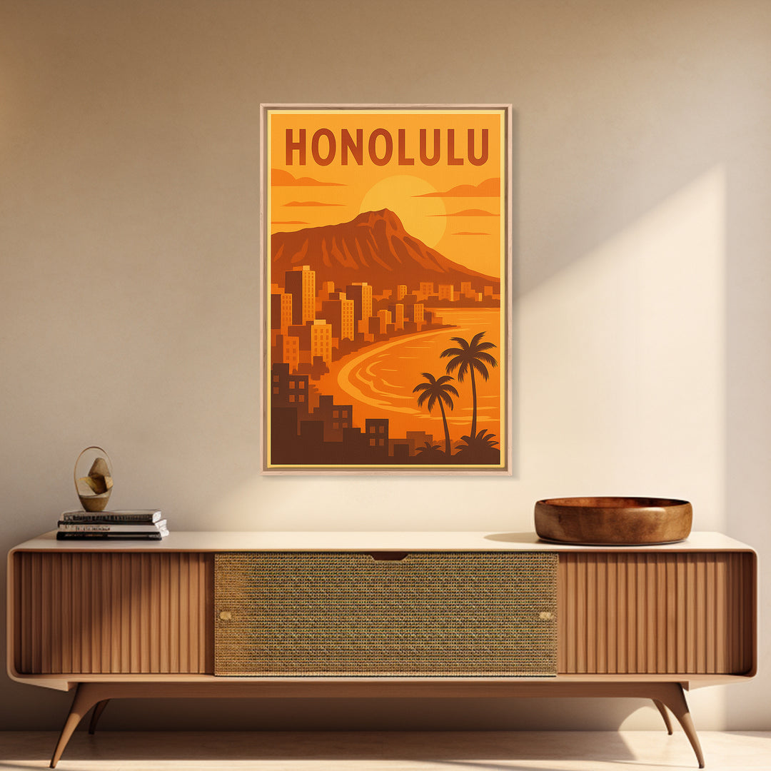Honolulu Hawaii Travel Poster, Canvas Print, Gold Art Deco Poster Art, Honolulu Travel Art, Travel Poster Set, Travel Print, Art Print