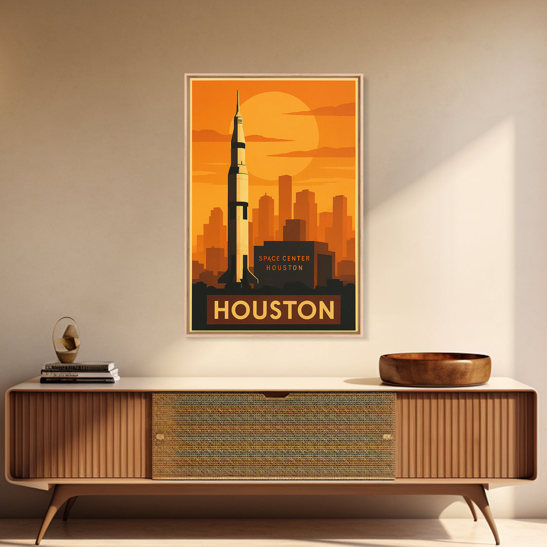 Houston Travel Poster, Framed Canvas Print, Vintage Deco Wall Art, Houston Art Print, Fine Art Print, Travel Wall Art, Travel Poster Art