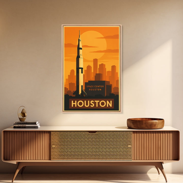 Houston Travel Poster, Framed Canvas Print, Vintage Deco Wall Art, Houston Art Print, Fine Art Print, Travel Wall Art, Travel Poster Art