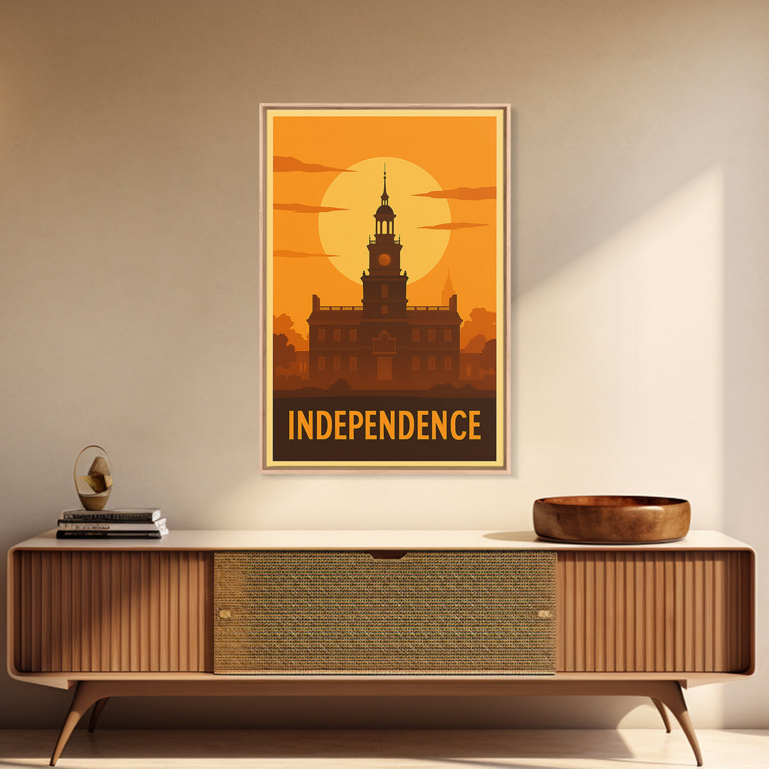 Independence Travel Poster, Canvas Print, Gold Art Deco Poster Art, Independence Travel Art, Eclectic Wall Decor, Watercolor City Skyline