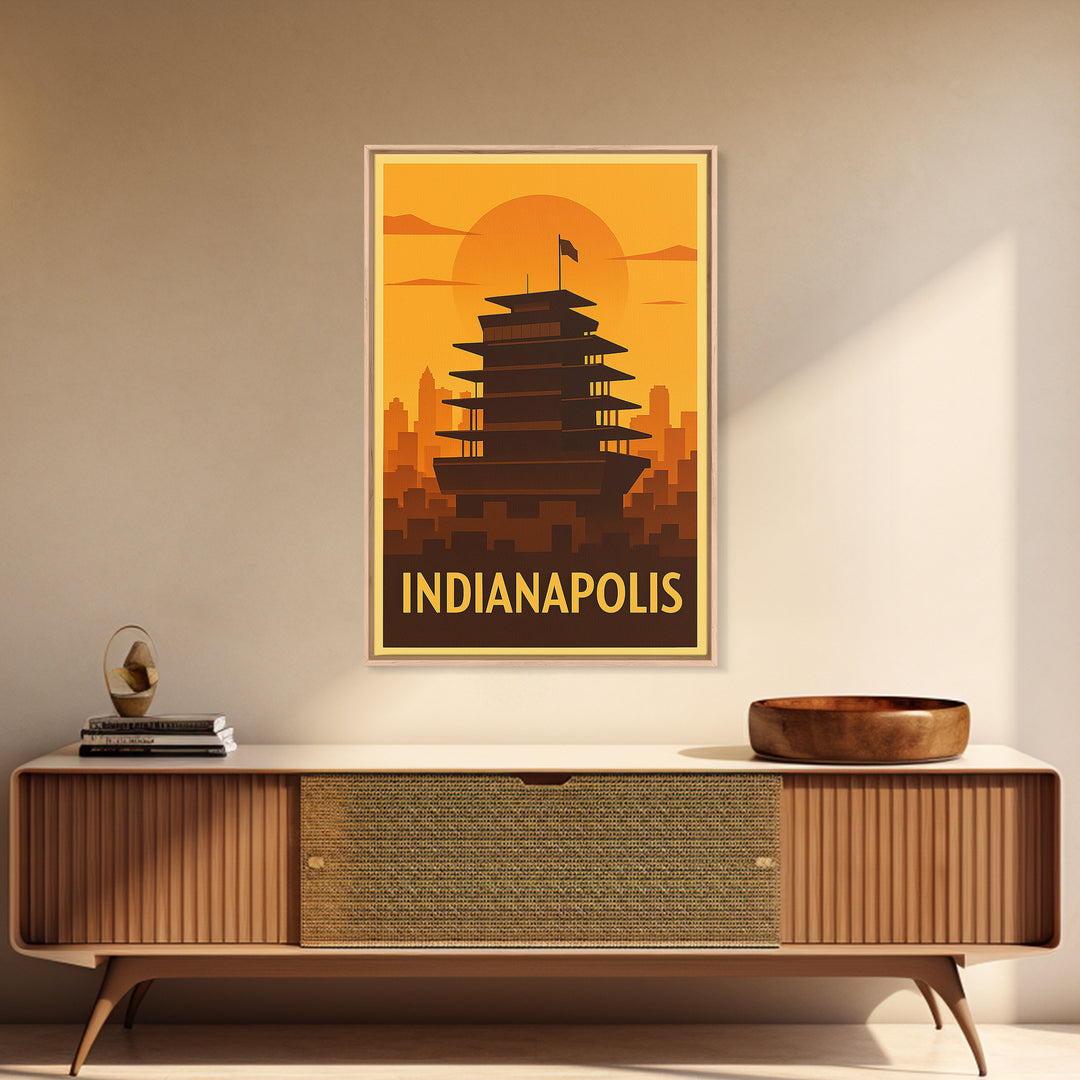 Indianapolis Travel Poster, Canvas Print, Warm Sunset Silhouette Art, Indianapolis City Art, Eclectic Wall Decor, Travel Poster Art