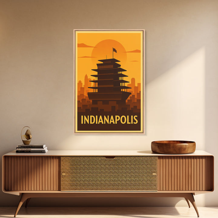 Indianapolis Travel Poster, Canvas Print, Warm Sunset Silhouette Art, Indianapolis City Art, Eclectic Wall Decor, Travel Poster Art