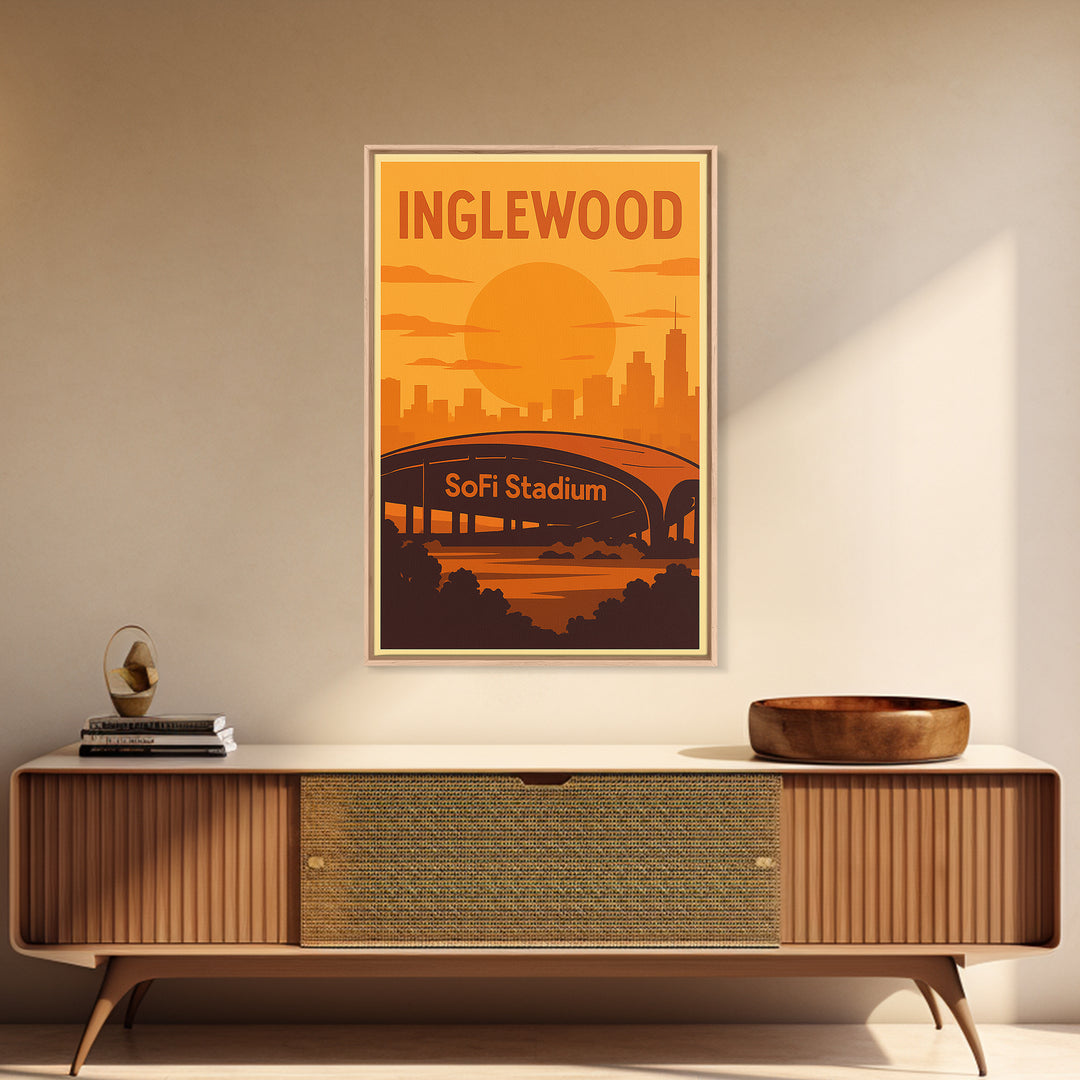 Inglewood California Travel Poster, Canvas Print, Gold Art Deco Poster Art, Inglewood City Art, Watercolor City Skyline, Travel Art Print