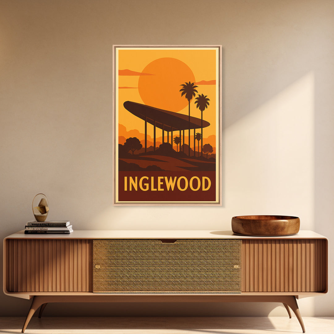 Inglewood Travel Poster, Canvas Print, Warm Sunset Silhouette Art, Inglewood Wall Art, Retro Travel Print, City Travel Prints, Wall Art