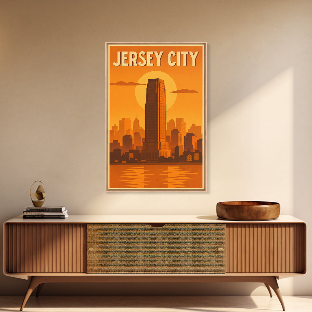 Jersey City New Jersey Travel Poster, Framed Canvas Print, Vintage Deco Wall Art, Jersey City Wall Art, Fine Art Print, Travel Wall Art