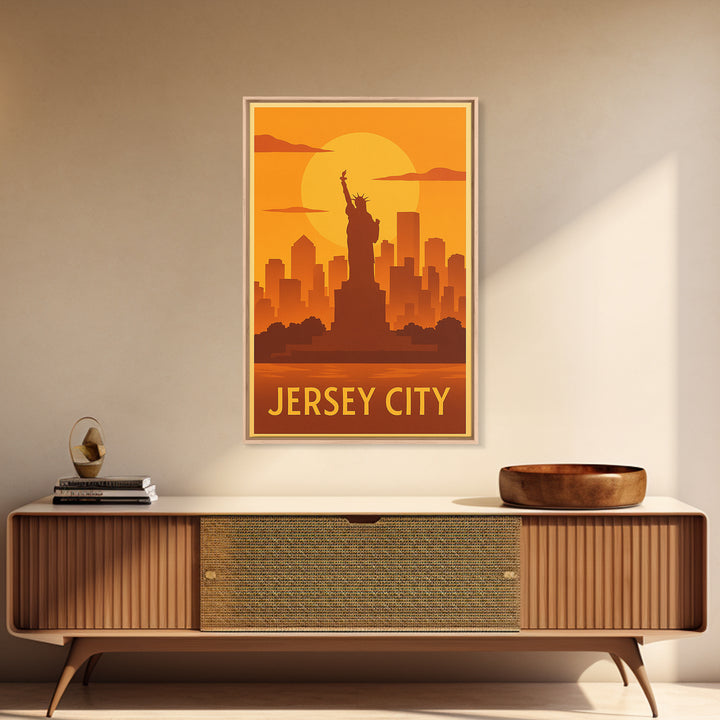 Jersey City Travel Poster, Canvas Print, Gold Art Deco Poster Art, Jersey City Poster Print, Vintage Travel Art, Fine Art Print
