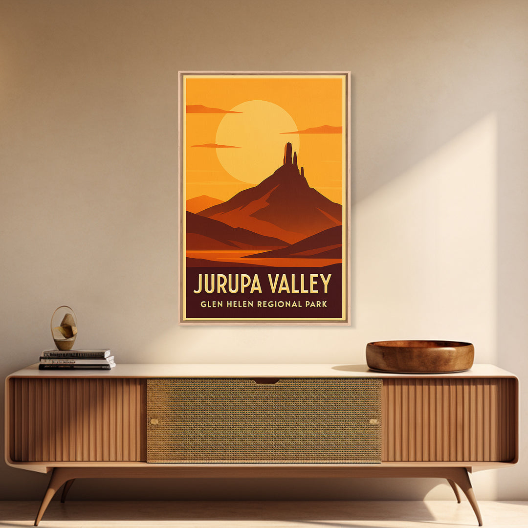 Jurupa Valley Travel Poster, Framed Canvas Print, Warm Sunset Silhouette Art, Jurupa Valley Art Print, Gift For Travelers, Vintage Print