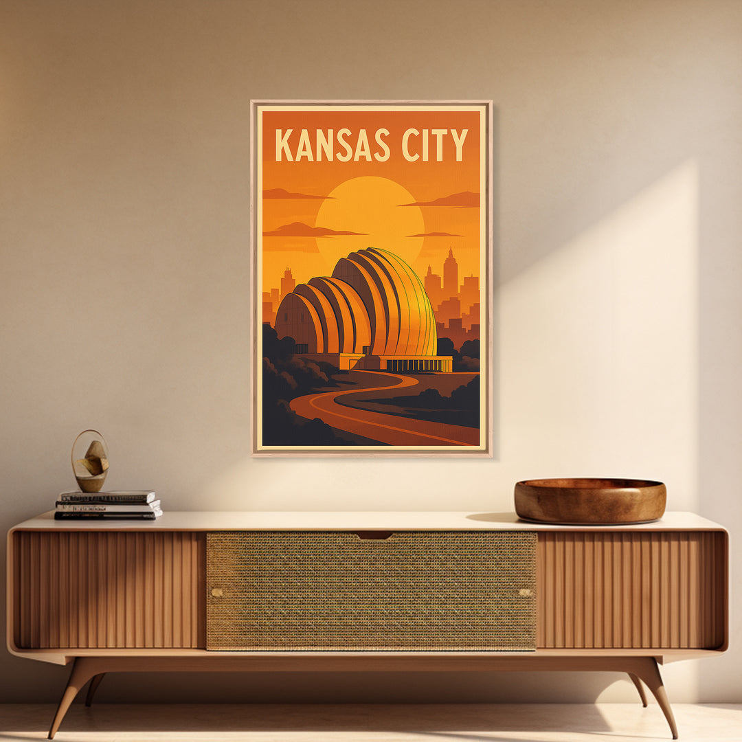 Kansas City Missouri Travel Poster, Canvas Print, Gold Art Deco Poster Art, Kansas City City Art, Gift For Travelers, Watercolor Skyline