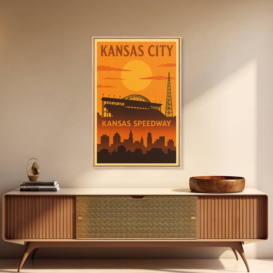 Kansas City Travel Poster, Framed Canvas Print, Vintage Deco Wall Art, Kansas City City Art, Living Room Wall Art, Mid Century Wall Art