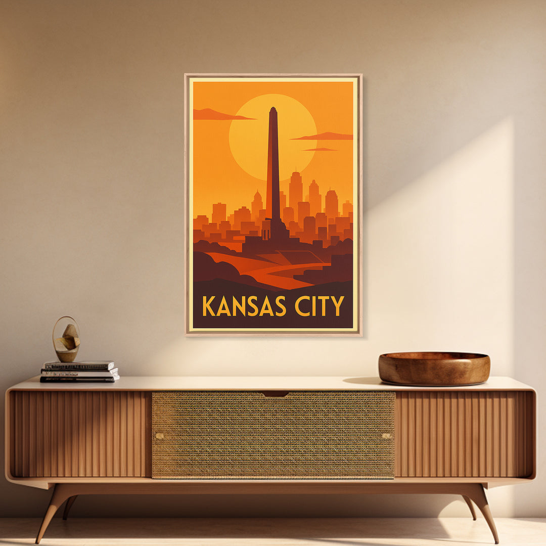 Kansas City Travel Poster, Framed Canvas Print, Gold Art Deco Poster Art, Kansas City Travel Art, Retro Travel Print, Travel Wall Decor