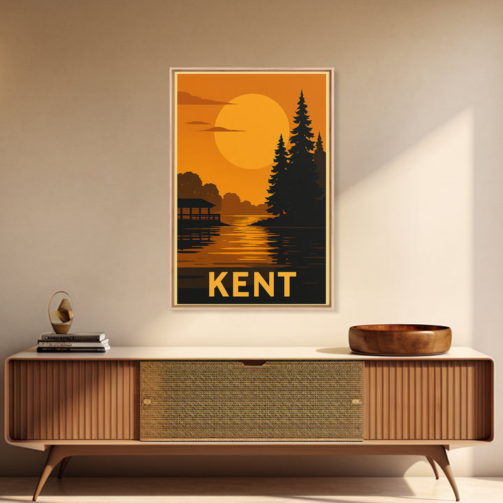 Kent Travel Poster, Canvas Print, Gold Art Deco Poster Art, Kent Wall Art, Fine Art Print, Watercolor Urban Skyline, Eclectic Wall Decor
