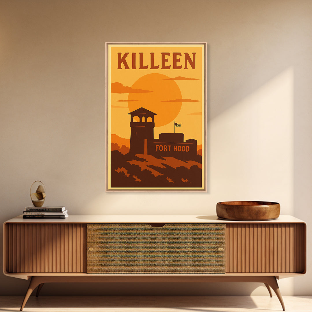 Killeen Texas Travel Poster, Framed Canvas Print, Golden Travel Poster Art, Killeen Art Print, Home Office Decor, Travel Poster Art