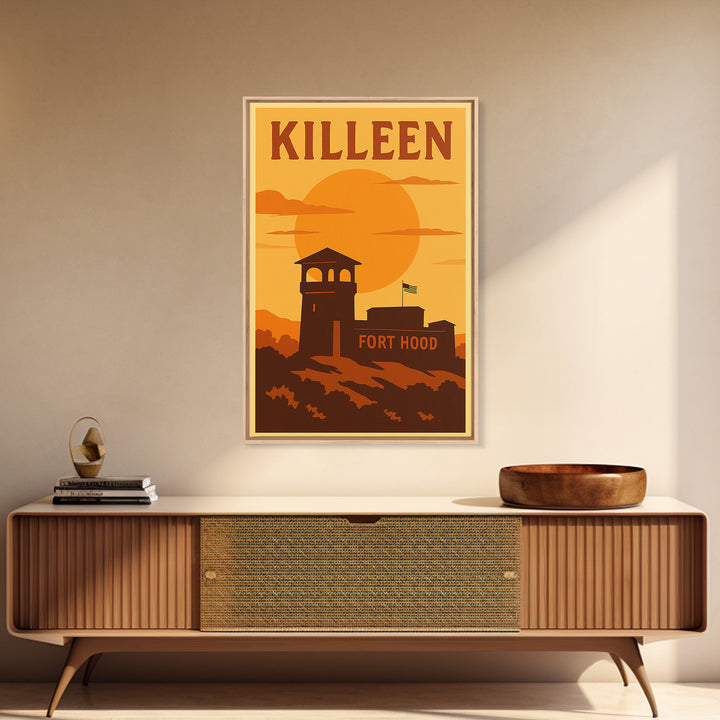 Killeen Texas Travel Poster, Framed Canvas Print, Golden Travel Poster Art, Killeen Art Print, Home Office Decor, Travel Poster Art