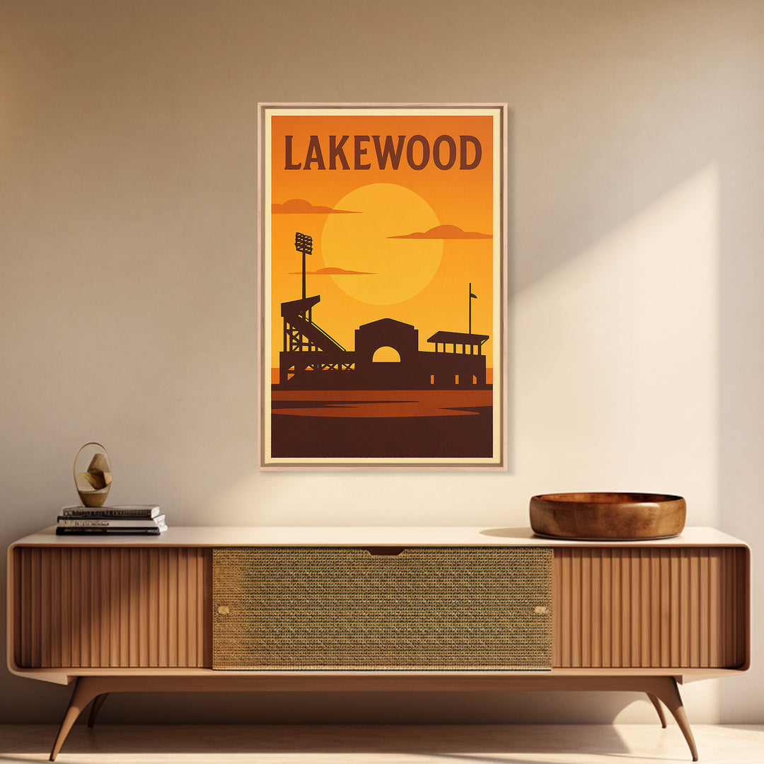 Lakewood Colorado Travel Poster, Framed Canvas Print, Warm Sunset Silhouette Art, Lakewood Travel Art, City Illustration, Retro Travel Print