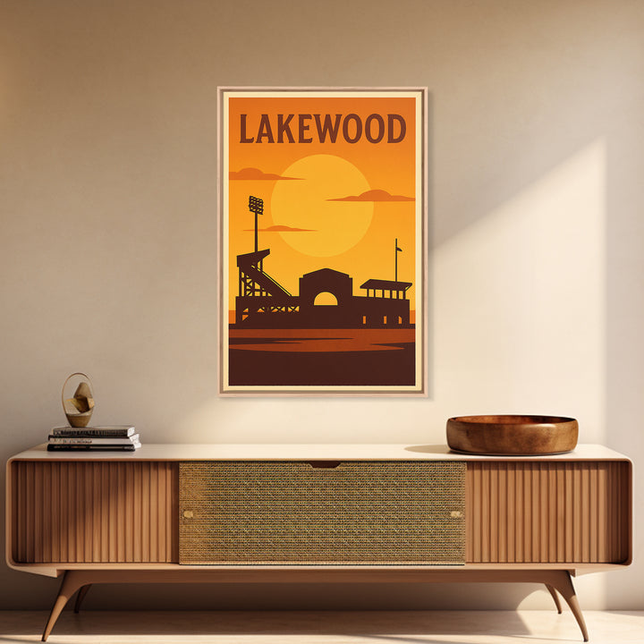 Lakewood Colorado Travel Poster, Framed Canvas Print, Warm Sunset Silhouette Art, Lakewood Travel Art, City Illustration, Retro Travel Print