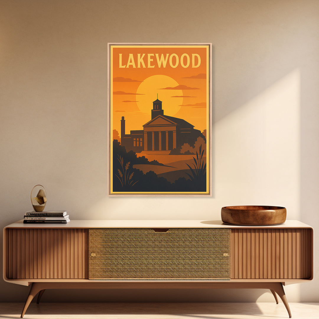 Lakewood Travel Poster, Canvas Print, Golden Travel Poster Art, Lakewood City Art, Modern Wall Decor, Home Office Decor, Fine Art Print