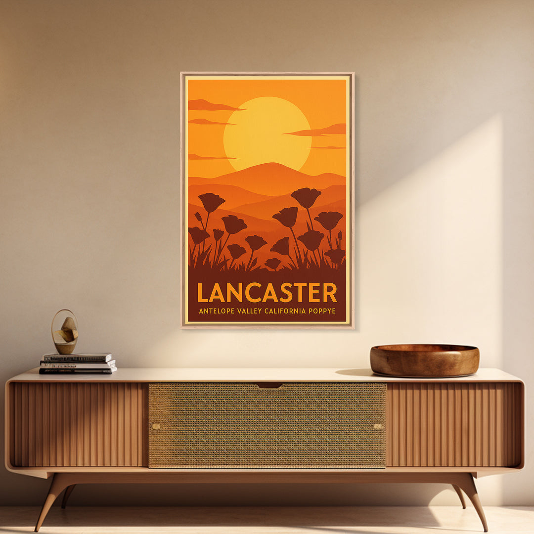 Lancaster Travel Poster, Canvas Print, Warm Sunset Silhouette Art, Lancaster Travel Art, Retro Travel Print, Travel Wall Decor