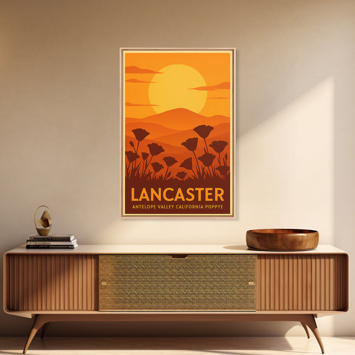Lancaster Travel Poster, Canvas Print, Warm Sunset Silhouette Art, Lancaster Travel Art, Retro Travel Print, Travel Wall Decor