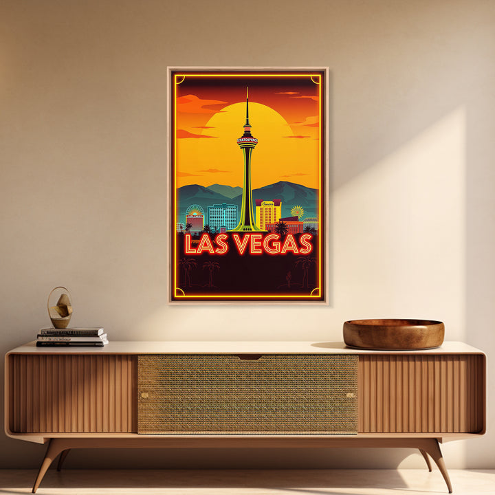 Las Vegas Travel Poster, Framed Canvas Print, Gold Art Deco Poster Art, Las Vegas Art Print, Gift For Travelers, Vintage Travel Art