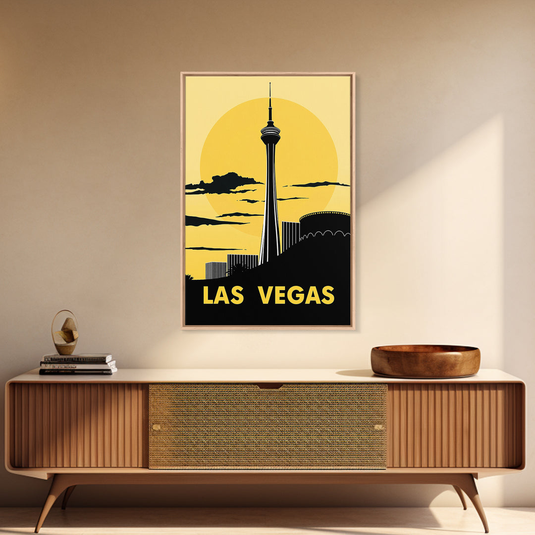 Las Vegas Travel Poster, Canvas Print, Golden Travel Poster Art, Las Vegas Wall Art, Fine Art Print, Living Room Wall Art, Home Decor