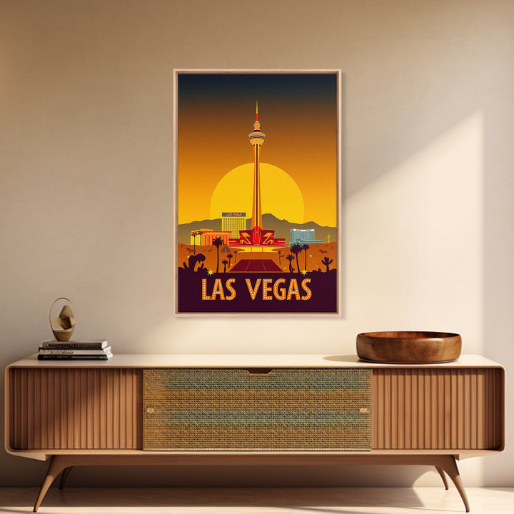 Las Vegas Travel Poster, Canvas Print, Warm Sunset Silhouette Art, Las Vegas Art Print, Vintage Travel Art, Vintage Travel Print
