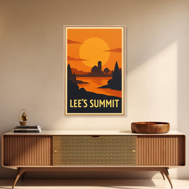 Lee'S Summit Travel Poster, Canvas Print, Warm Sunset Silhouette Art, Lee'S Summit Travel Art, Retro Travel Print, Vintage Travel Art