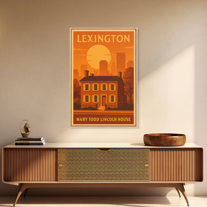 Lexington Kentucky Travel Poster, Framed Canvas Print, Warm Sunset Silhouette Art, Lexington Art Print, City Art Print, Fine Art Print